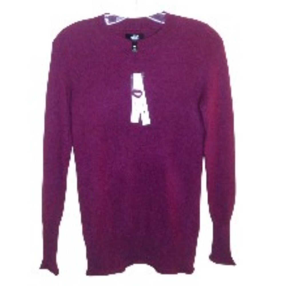 Aqua Cashmere Crew Neck Sweater Heather Burgundy XS NWT